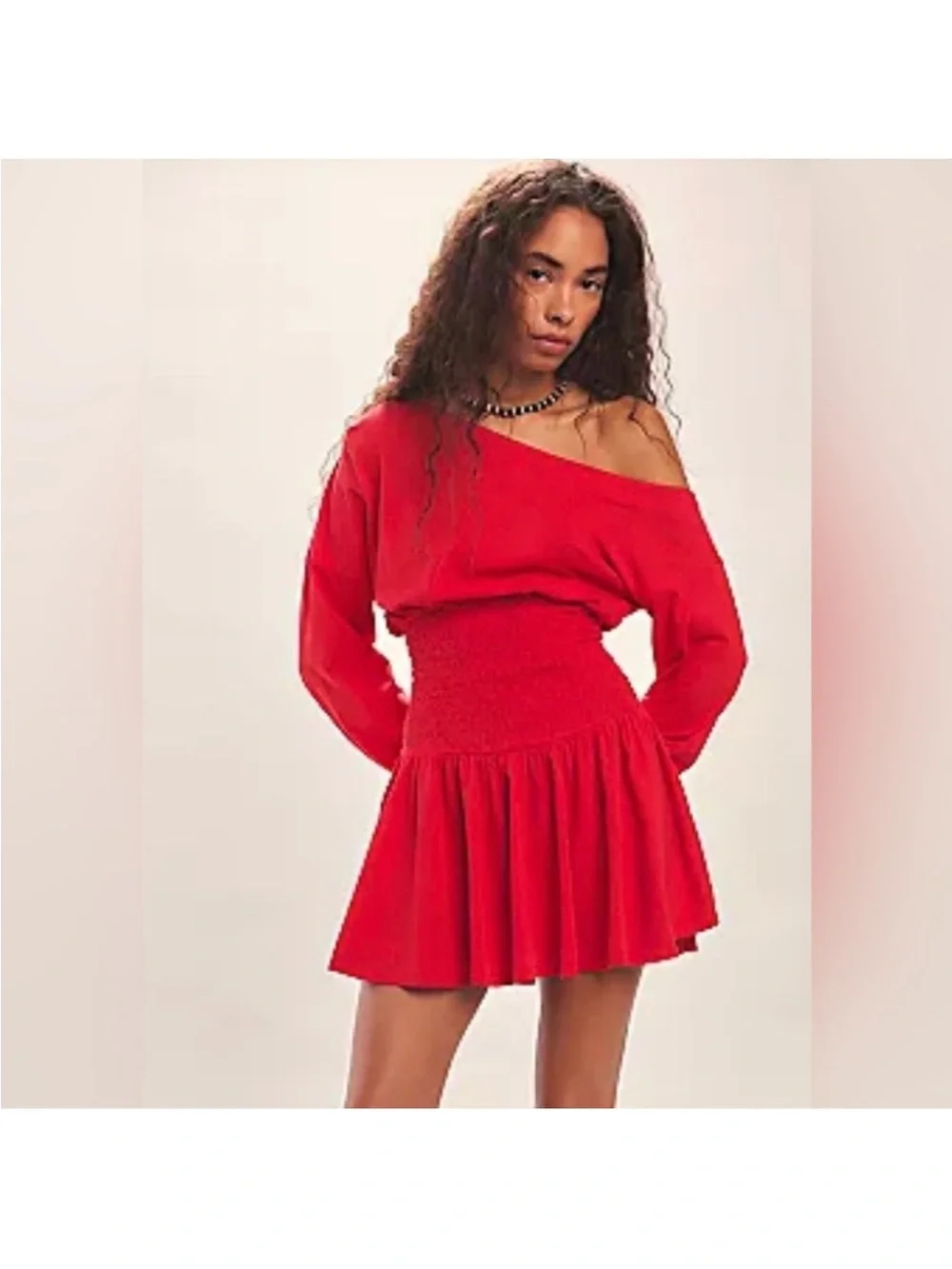 NWT FREE PEOPLE SCORCHING HOT LONG SLEEVE MINI DRESS FIERY RED size L NWT